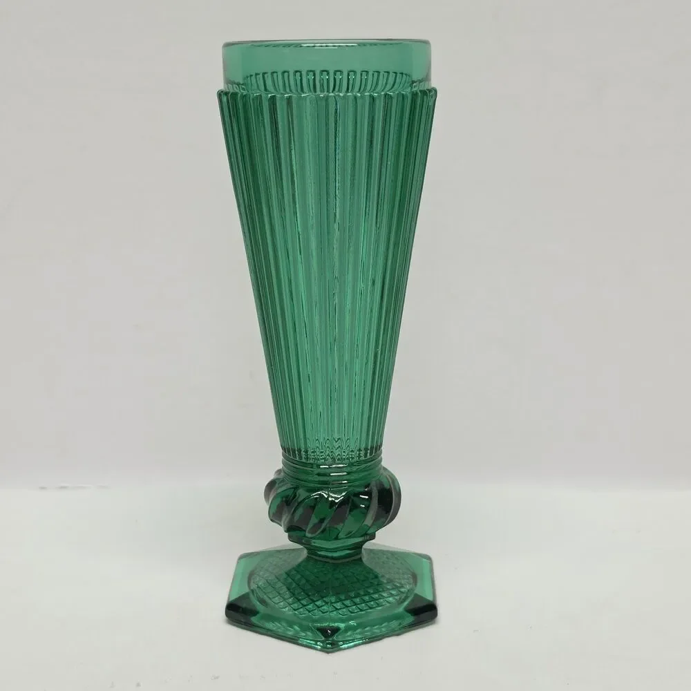 Vintage Emerald Green Pressed Glass Wine Goblet Or Small Vase Portugal